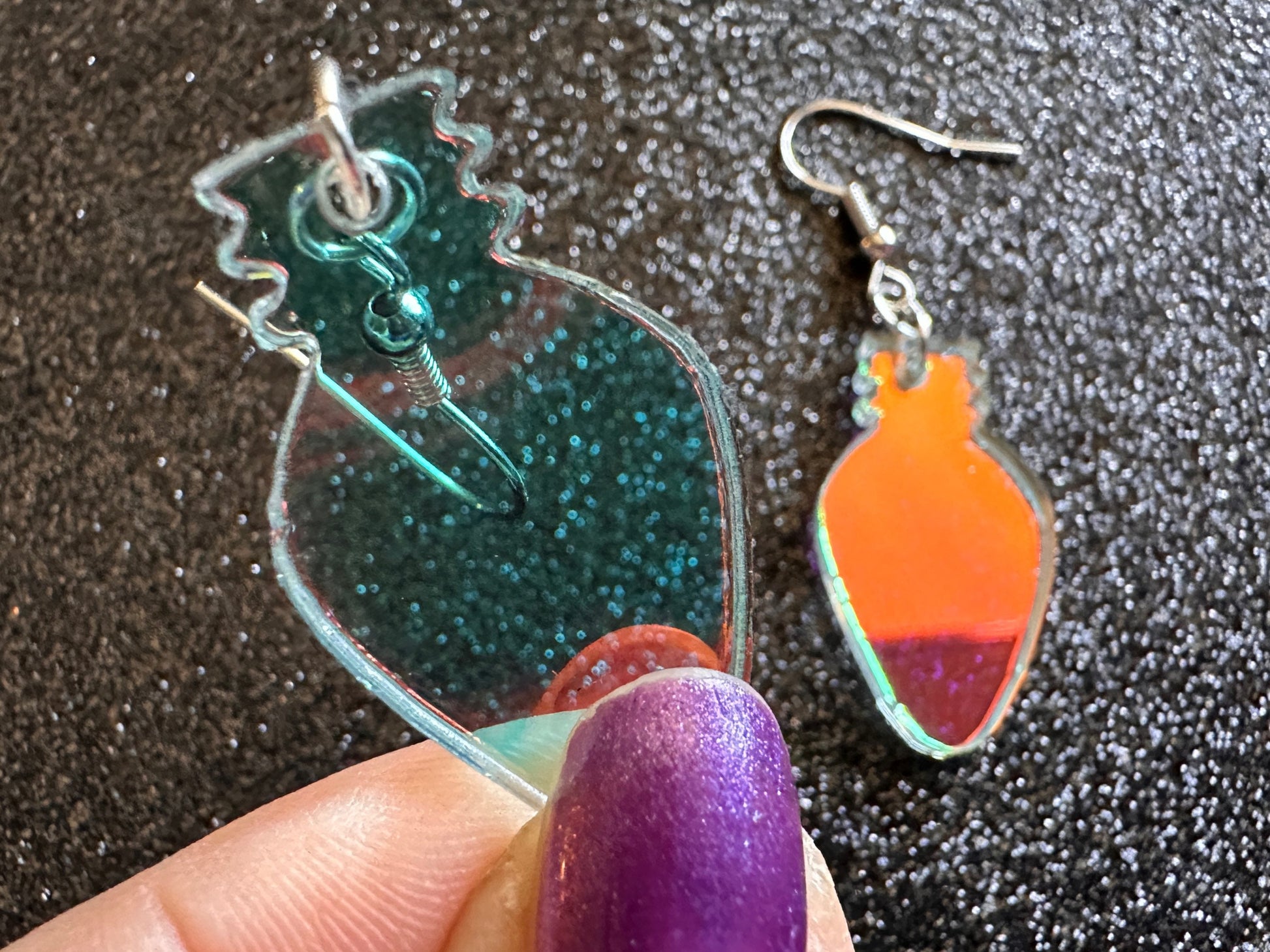 Iridescent Christmas Light Earrings: Laser Cut Acrylic, Lights, X-mas, Festive, Xmas, Green Earrings, Holidays, Best Gifts for Her/Him/Them
