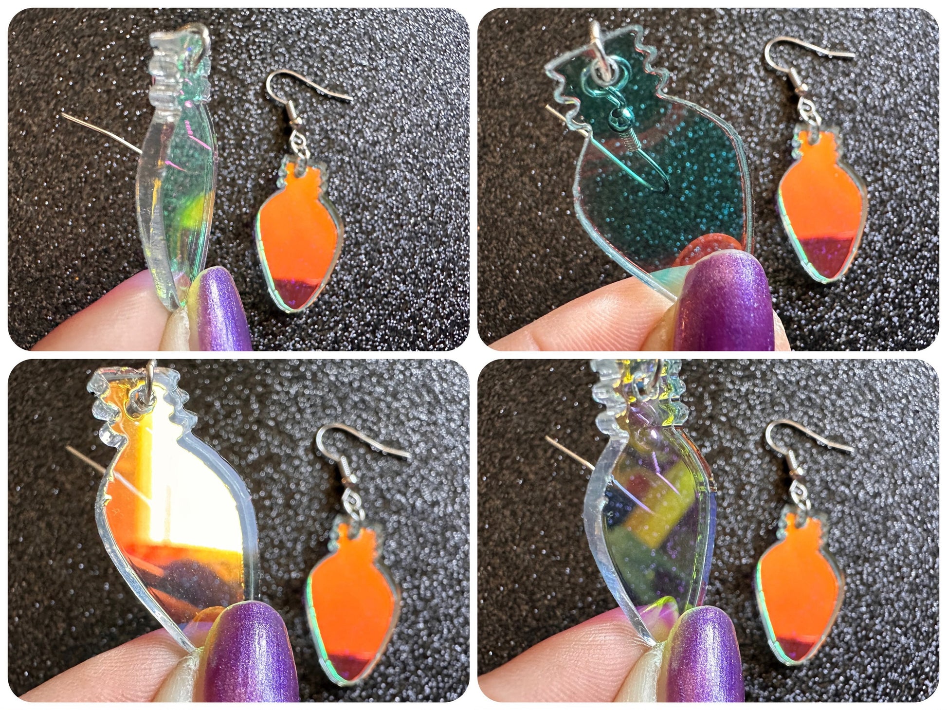 Iridescent Christmas Light Earrings: Laser Cut Acrylic, Lights, X-mas, Festive, Xmas, Green Earrings, Holidays, Best Gifts for Her/Him/Them