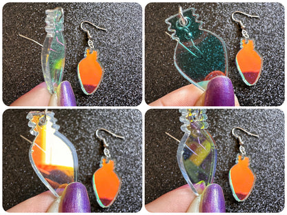 Iridescent Christmas Light Earrings: Laser Cut Acrylic, Lights, X-mas, Festive, Xmas, Green Earrings, Holidays, Best Gifts for Her/Him/Them