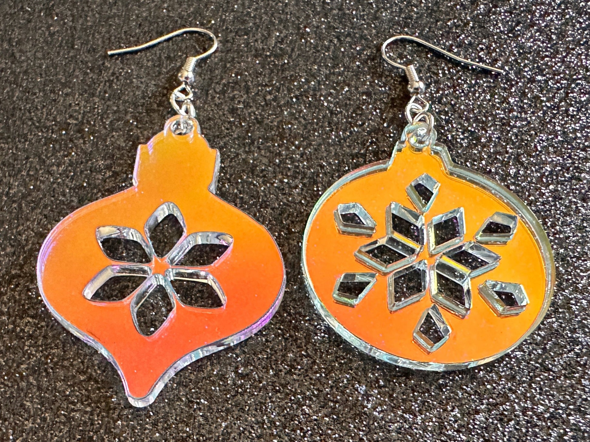 Iridescent Christmas Ornament Earrings: Laser Cut Acrylic Ornaments, Christmas Baubles, Festive, Holiday, Gifts for Her/Him/Them