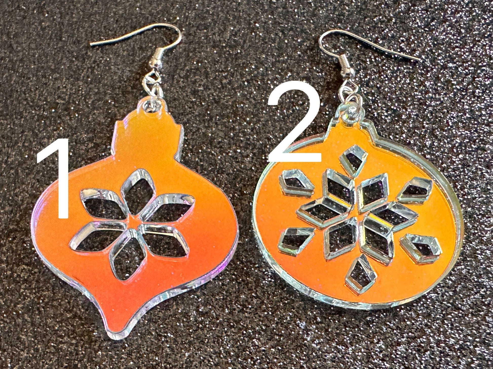Iridescent Christmas Ornament Earrings: Laser Cut Acrylic Ornaments, Christmas Baubles, Festive, Holiday, Gifts for Her/Him/Them