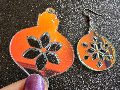 Iridescent Christmas Ornament Earrings: Laser Cut Acrylic Ornaments, Christmas Baubles, Festive, Holiday, Gifts for Her/Him/Them