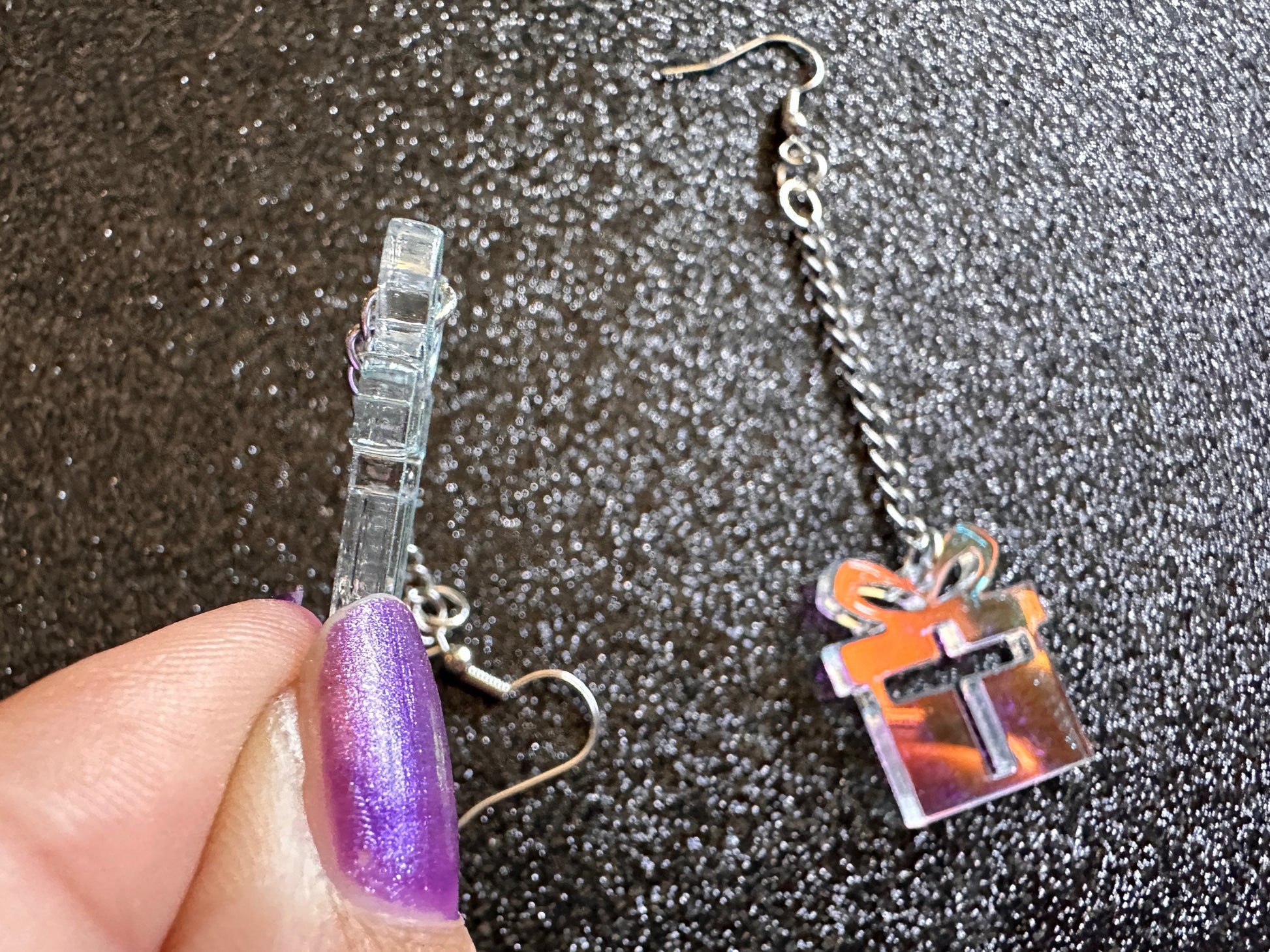 Iridescent Christmas Present Earrings: Laser Cut Acrylic Presents, Xmas, X-mas, Gift, Present & Bow, Birthday, Best Gifts for Her/Him/Them