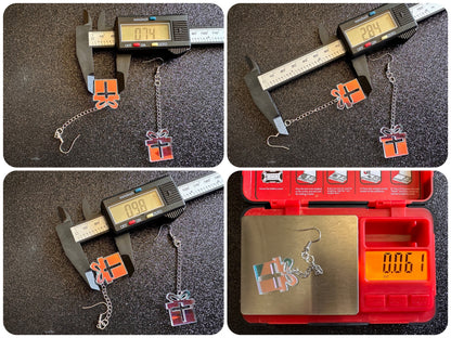 Iridescent Christmas Present Earrings: Laser Cut Acrylic Presents, Xmas, X-mas, Gift, Present & Bow, Birthday, Best Gifts for Her/Him/Them