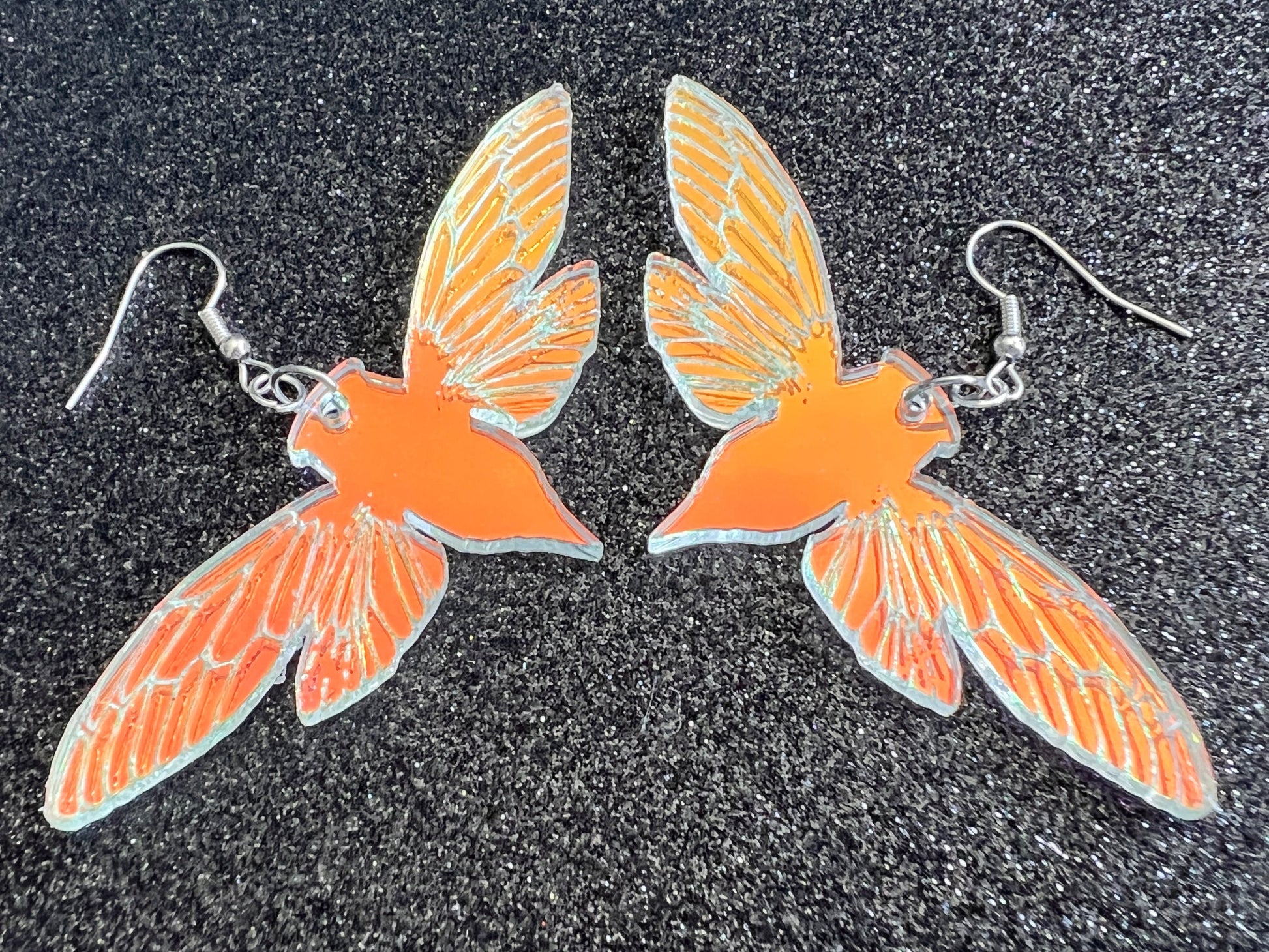 Iridescent Cicada Earrings: Laser Cut Acrylic Cicadas, Cicada Wings, Summer, Cicada Brood X Insects, Bugs, Best Gifts for Her/Him/Them