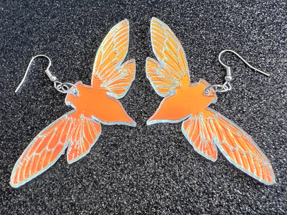 Iridescent Cicada Earrings: Laser Cut Acrylic Cicadas, Cicada Wings, Summer, Cicada Brood X Insects, Bugs, Best Gifts for Her/Him/Them