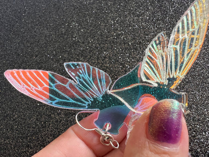 Iridescent Cicada Earrings: Laser Cut Acrylic Cicadas, Cicada Wings, Summer, Cicada Brood X Insects, Bugs, Best Gifts for Her/Him/Them