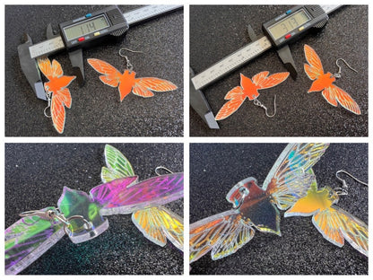 Iridescent Cicada Earrings: Laser Cut Acrylic Cicadas, Cicada Wings, Summer, Cicada Brood X Insects, Bugs, Best Gifts for Her/Him/Them