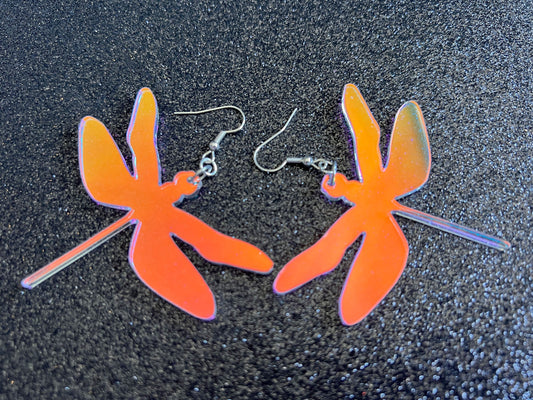 Iridescent Dragonfly Earrings: Laser Cut Acrylic Dragonflies, Summer, Lucky Insects, Bugs, Best Gifts for Her/Him/Them