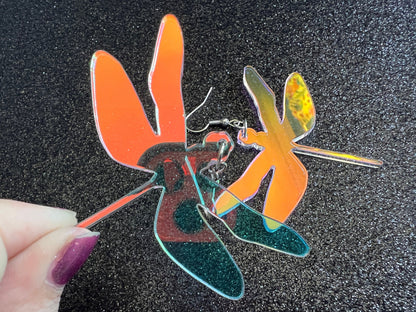 Iridescent Dragonfly Earrings: Laser Cut Acrylic Dragonflies, Summer, Lucky Insects, Bugs, Best Gifts for Her/Him/Them