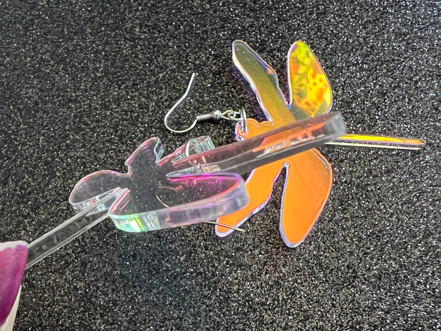 Iridescent Dragonfly Earrings: Laser Cut Acrylic Dragonflies, Summer, Lucky Insects, Bugs, Best Gifts for Her/Him/Them