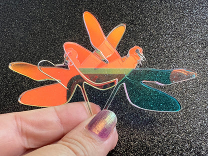 Iridescent Dragonfly Earrings: Laser Cut Acrylic Dragonflies, Summer, Lucky Insects, Bugs, Best Gifts for Her/Him/Them