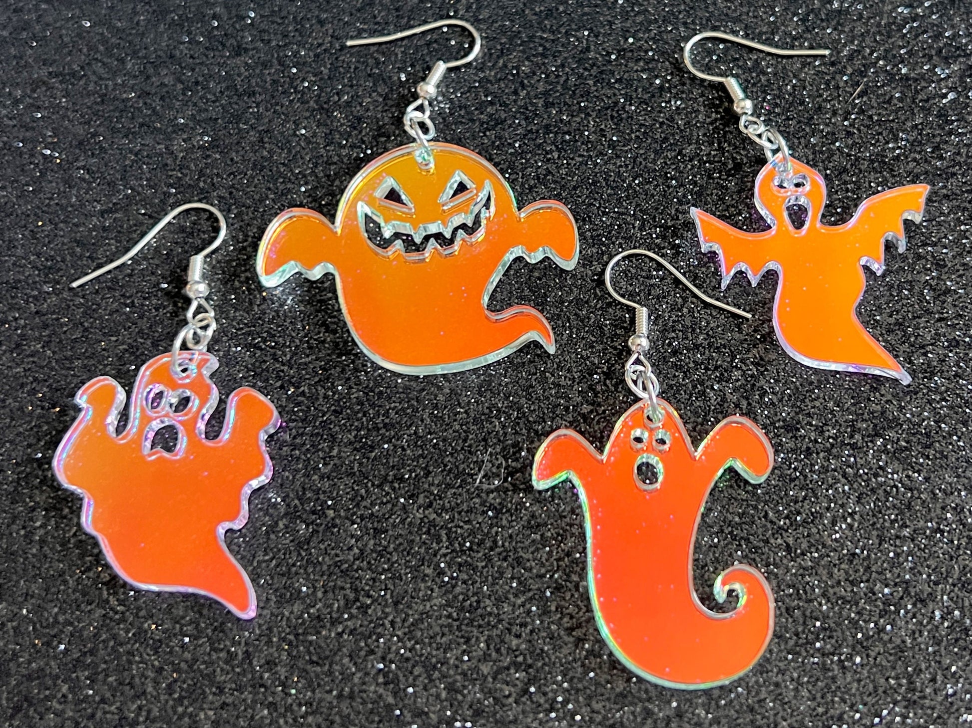 Iridescent Ghost Earrings: Laser Cut Halloween Acrylic Jewelry