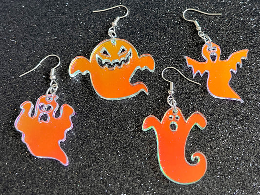 Iridescent Ghost Earrings: Laser Cut Halloween Acrylic Jewelry