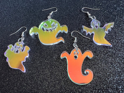 Iridescent Ghost Earrings: Laser Cut Halloween Acrylic Jewelry