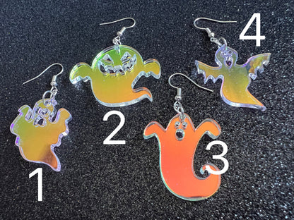 Iridescent Ghost Earrings: Laser Cut Halloween Acrylic Jewelry
