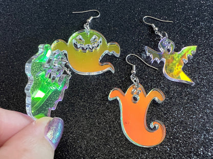 Iridescent Ghost Earrings: Laser Cut Halloween Acrylic Jewelry