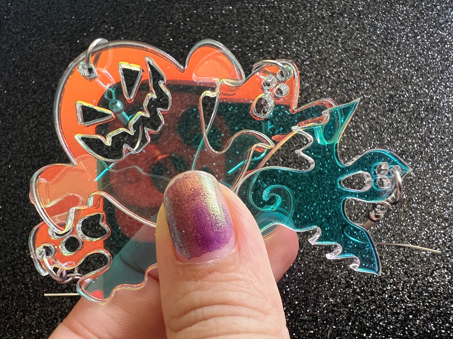 Iridescent Ghost Earrings: Laser Cut Halloween Acrylic Jewelry