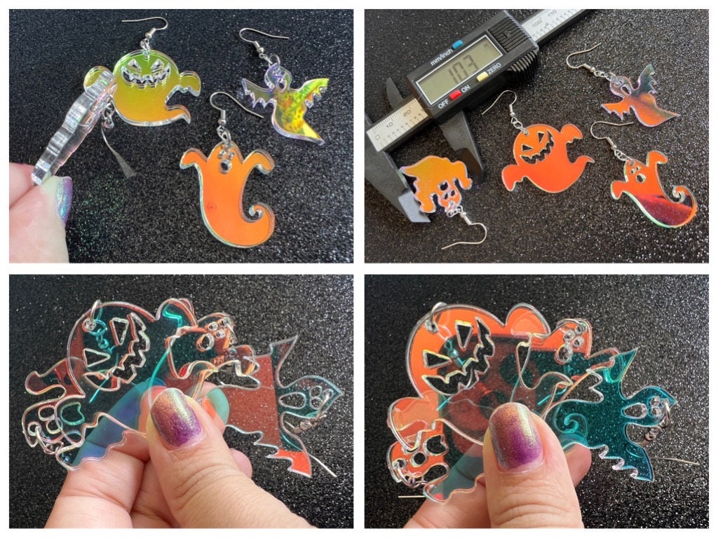 Iridescent Ghost Earrings: Laser Cut Halloween Acrylic Jewelry
