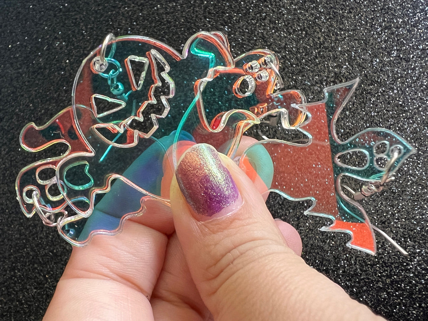 Iridescent Ghost Earrings: Laser Cut Halloween Acrylic Jewelry