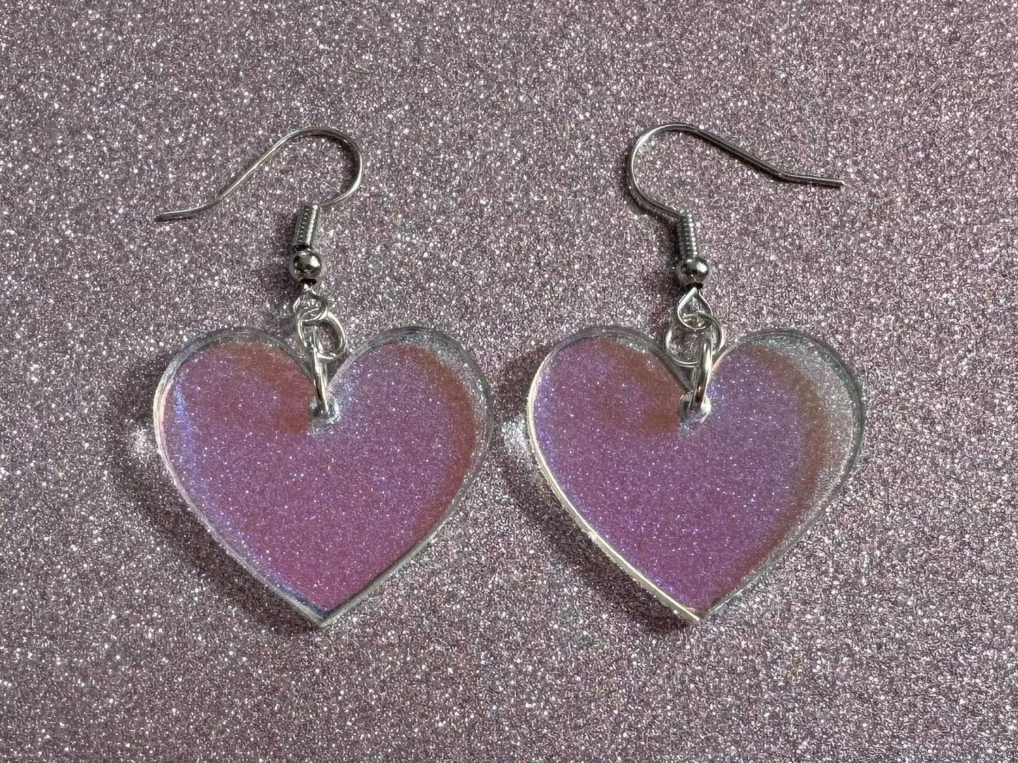 Iridescent Heart Earrings: Laser Cut Acrylic Hearts, Love, Valentines Day, Anniversary, Best Gifts for Her/Him/Them