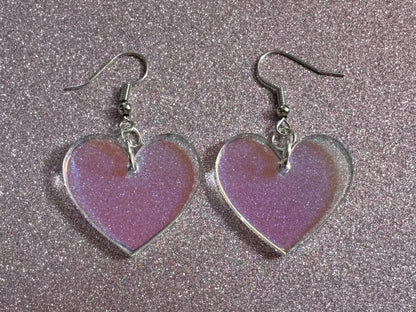 Iridescent Heart Earrings: Laser Cut Acrylic Hearts, Love, Valentines Day, Anniversary, Best Gifts for Her/Him/Them