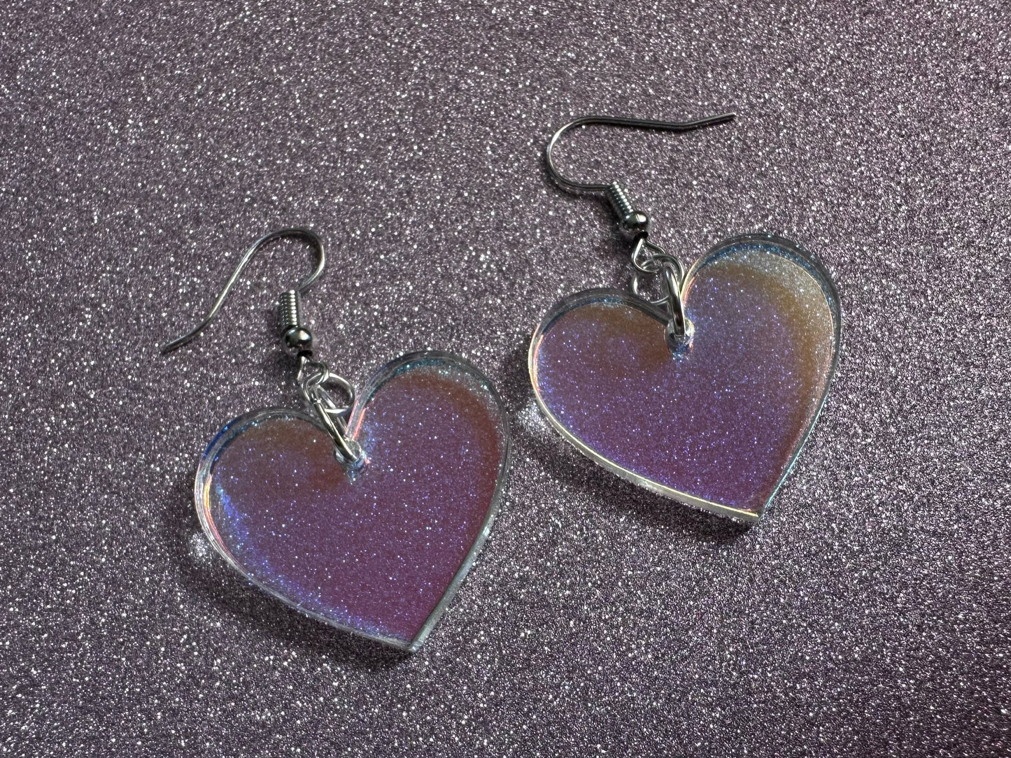 Iridescent Heart Earrings: Laser Cut Acrylic Hearts, Love, Valentines Day, Anniversary, Best Gifts for Her/Him/Them