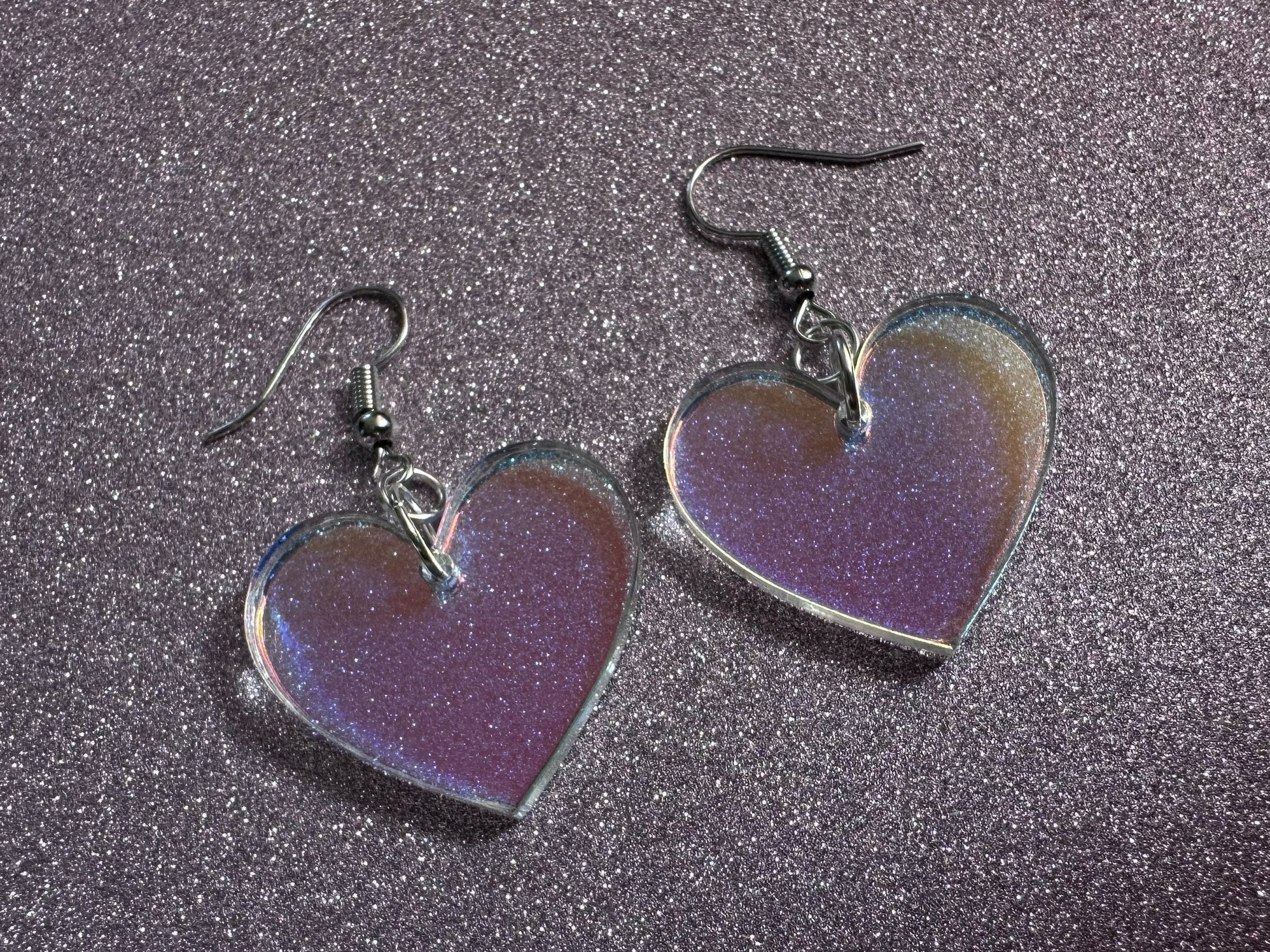 Iridescent Heart Earrings: Laser Cut Acrylic Hearts, Love, Valentines Day, Anniversary, Best Gifts for Her/Him/Them