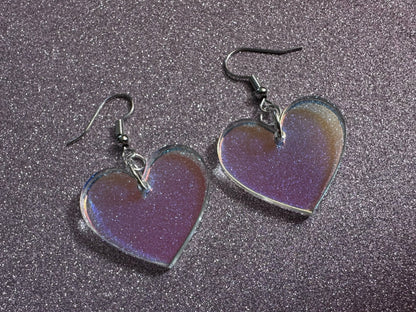 Iridescent Heart Earrings: Laser Cut Acrylic Hearts, Love, Valentines Day, Anniversary, Best Gifts for Her/Him/Them