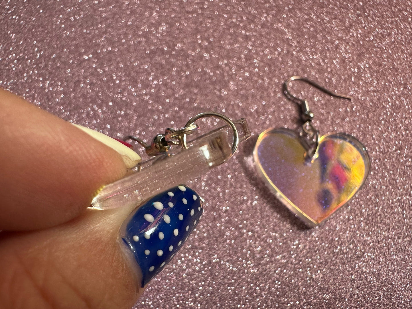Iridescent Heart Earrings: Laser Cut Acrylic Hearts, Love, Valentines Day, Anniversary, Best Gifts for Her/Him/Them