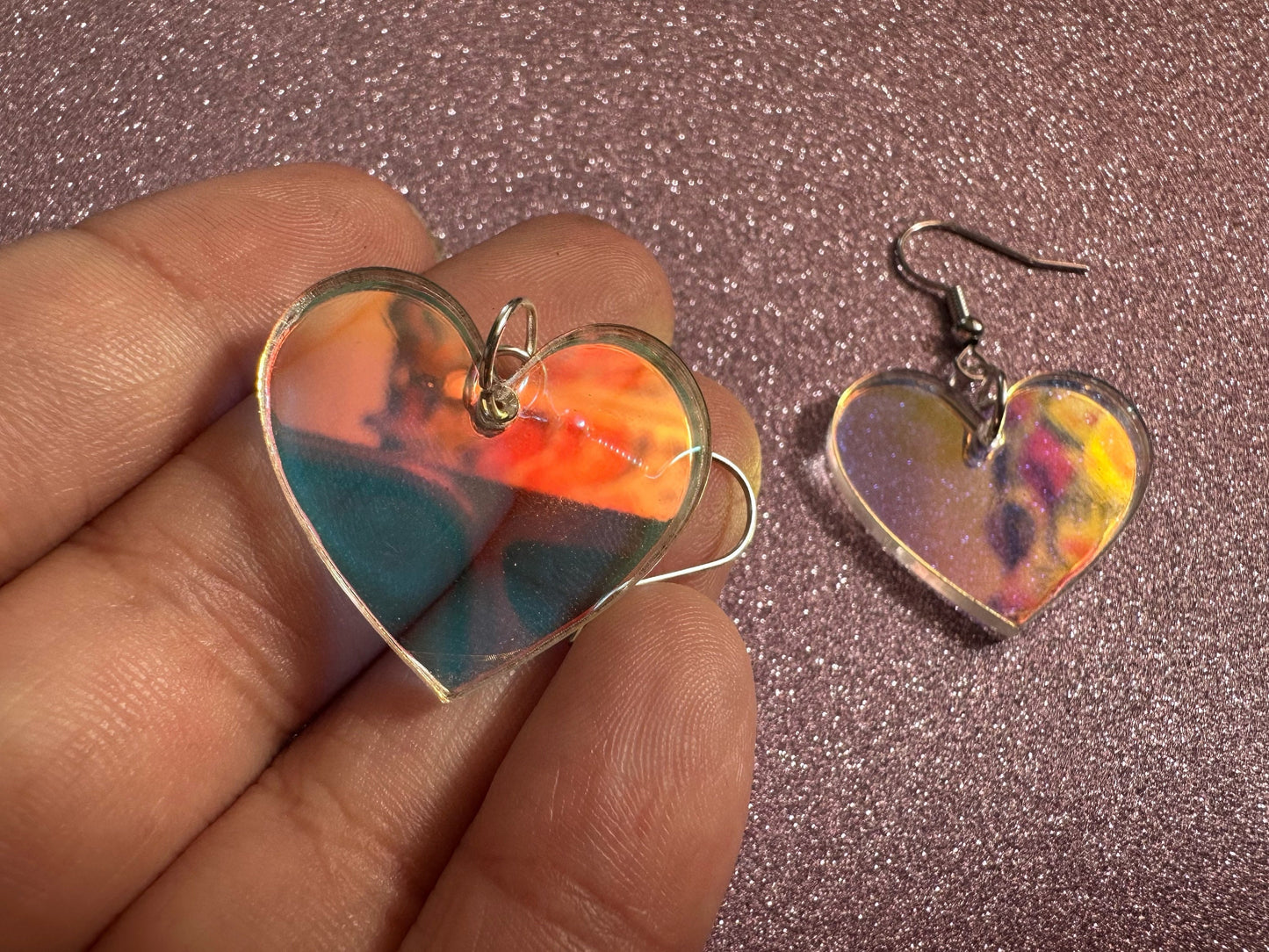 Iridescent Heart Earrings: Laser Cut Acrylic Hearts, Love, Valentines Day, Anniversary, Best Gifts for Her/Him/Them