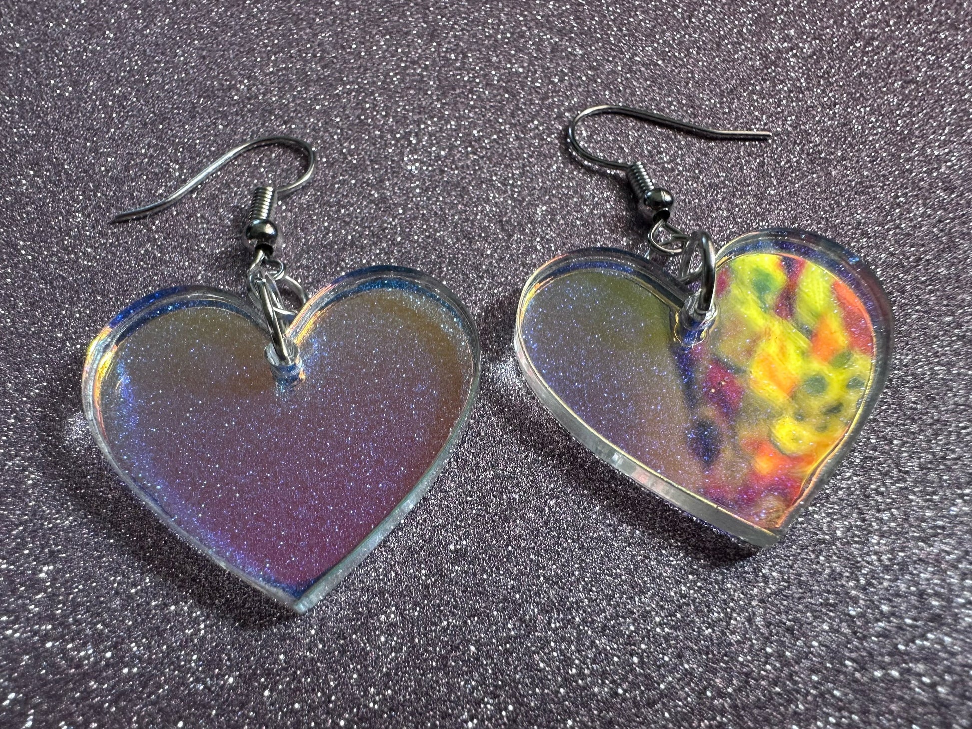 Iridescent Heart Earrings: Laser Cut Acrylic Hearts, Love, Valentines Day, Anniversary, Best Gifts for Her/Him/Them