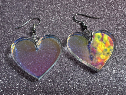 Iridescent Heart Earrings: Laser Cut Acrylic Hearts, Love, Valentines Day, Anniversary, Best Gifts for Her/Him/Them