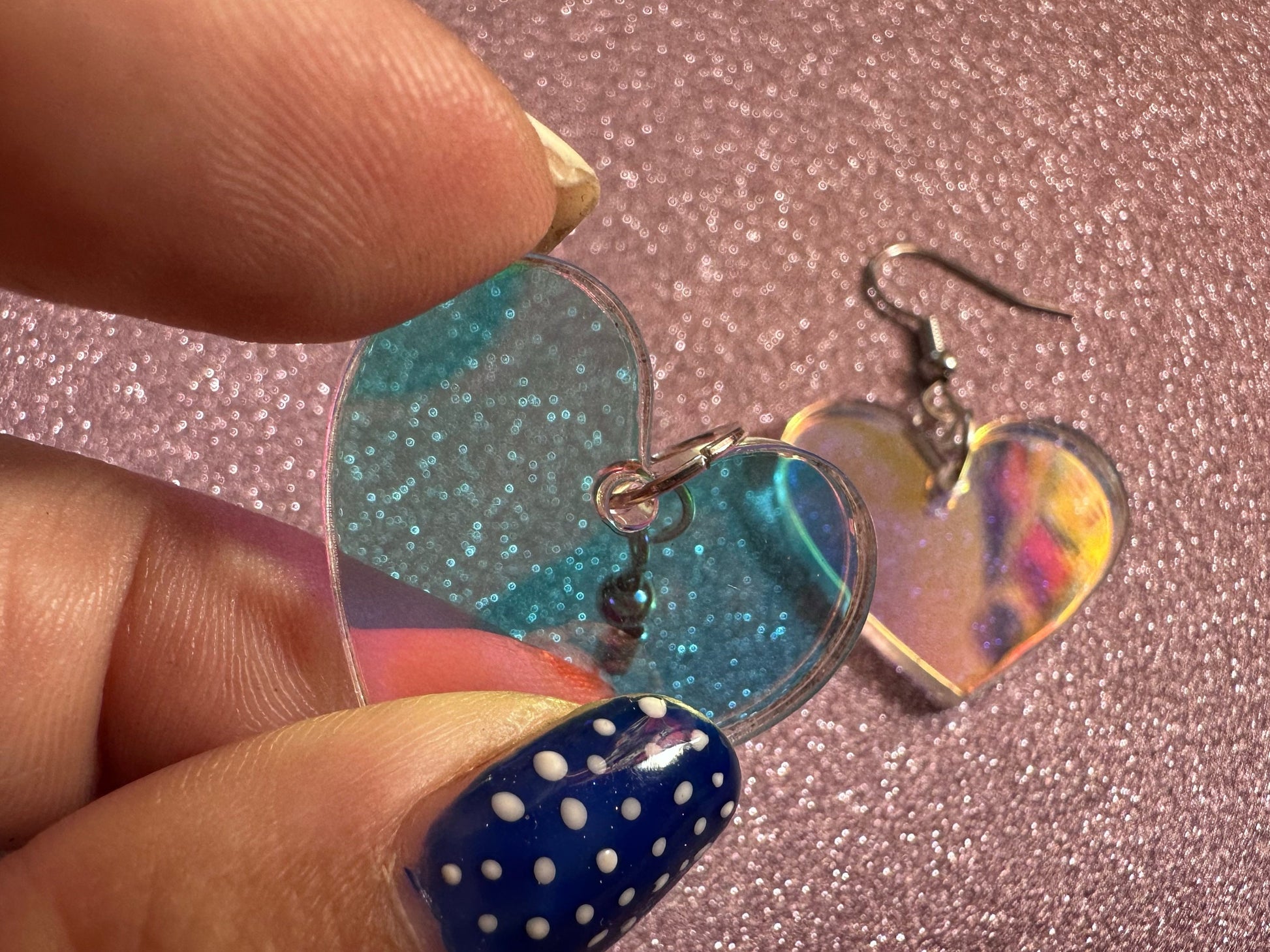 Iridescent Heart Earrings: Laser Cut Acrylic Hearts, Love, Valentines Day, Anniversary, Best Gifts for Her/Him/Them