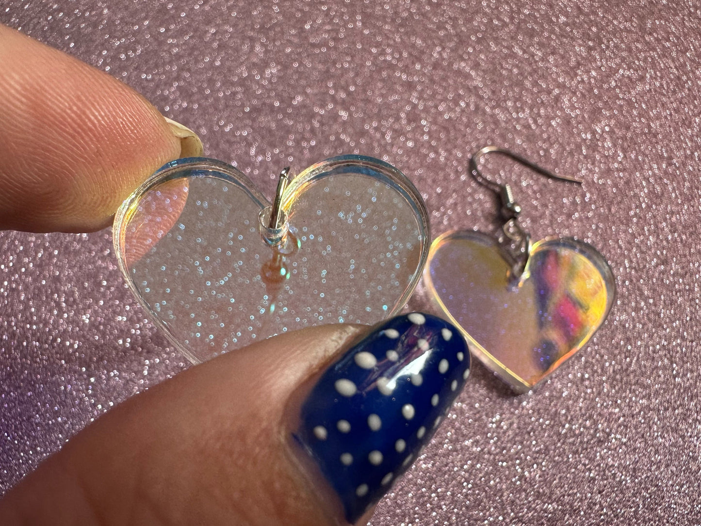 Iridescent Heart Earrings: Laser Cut Acrylic Hearts, Love, Valentines Day, Anniversary, Best Gifts for Her/Him/Them