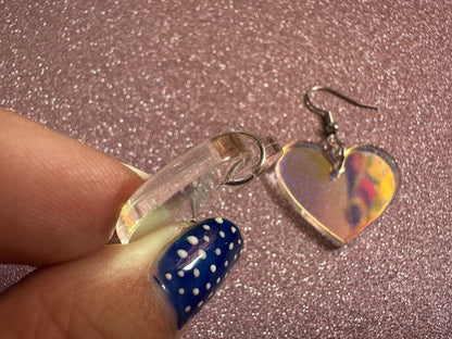 Iridescent Heart Earrings: Laser Cut Acrylic Hearts, Love, Valentines Day, Anniversary, Best Gifts for Her/Him/Them