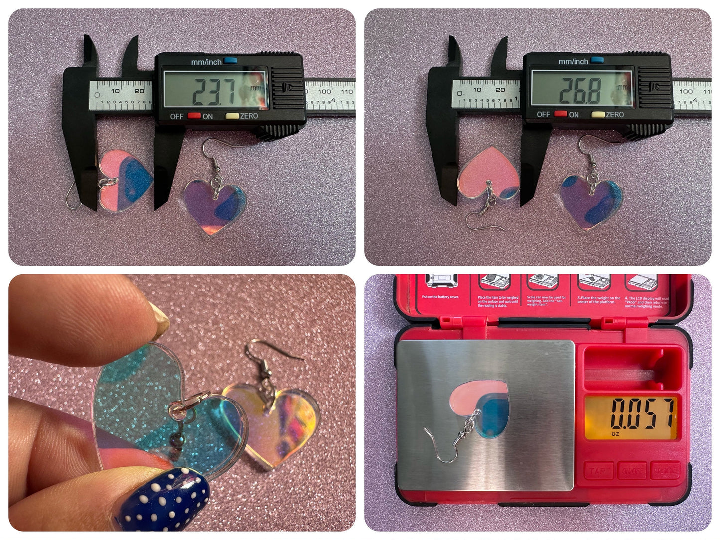 Iridescent Heart Earrings: Laser Cut Acrylic Hearts, Love, Valentines Day, Anniversary, Best Gifts for Her/Him/Them