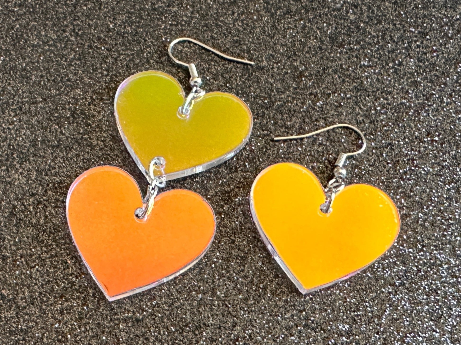 Iridescent Heart Earrings: Laser Cut Acrylic, Love, Best Friends, Valentines Gifts for Her/Him/Them