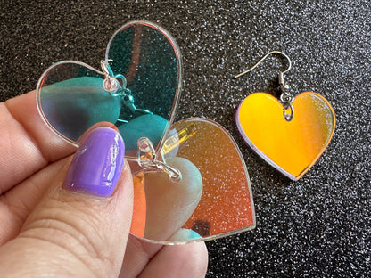 Iridescent Heart Earrings: Laser Cut Acrylic, Love, Best Friends, Valentines Gifts for Her/Him/Them