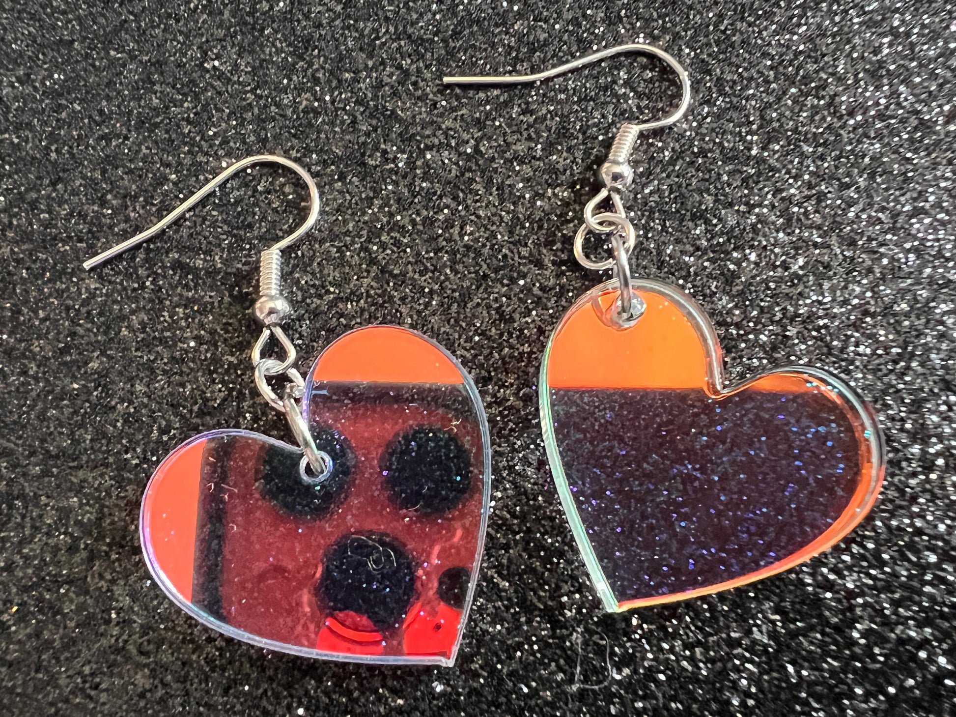 Iridescent Heart Earrings: Laser Cut Acrylic, Love, Best Friends, Valentines Gifts for Her/Him/Them
