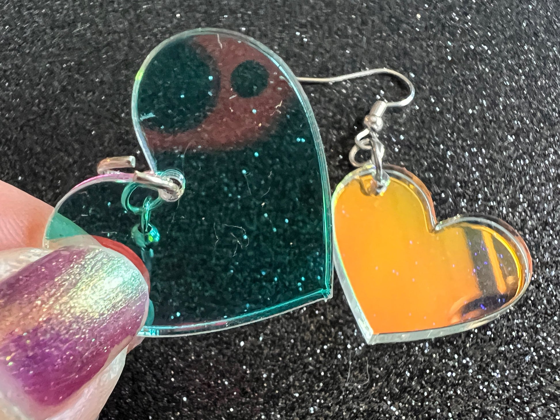 Iridescent Heart Earrings: Laser Cut Acrylic, Love, Best Friends, Valentines Gifts for Her/Him/Them