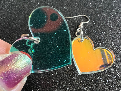 Iridescent Heart Earrings: Laser Cut Acrylic, Love, Best Friends, Valentines Gifts for Her/Him/Them