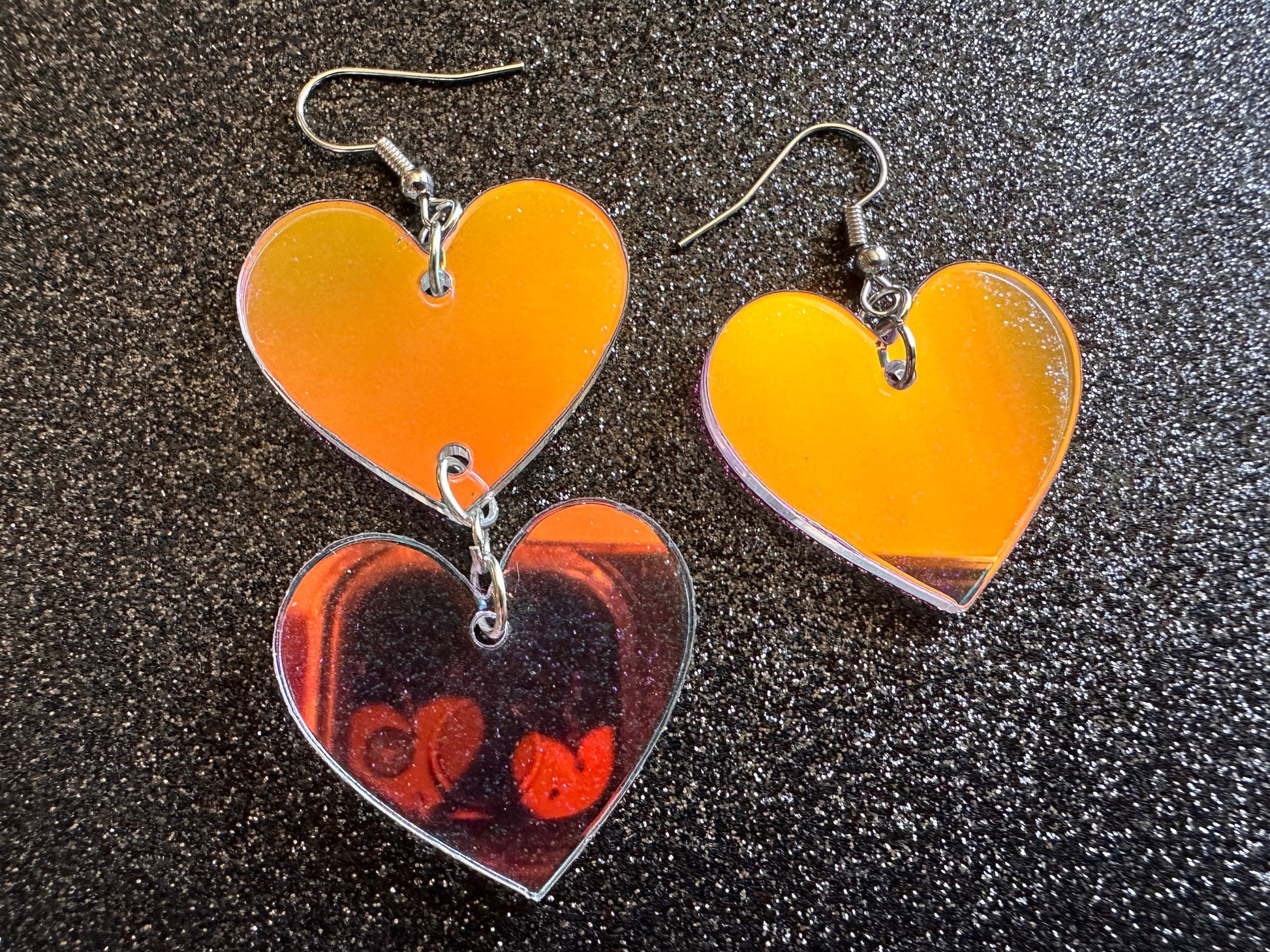 Iridescent Heart Earrings: Laser Cut Acrylic, Love, Best Friends, Valentines Gifts for Her/Him/Them