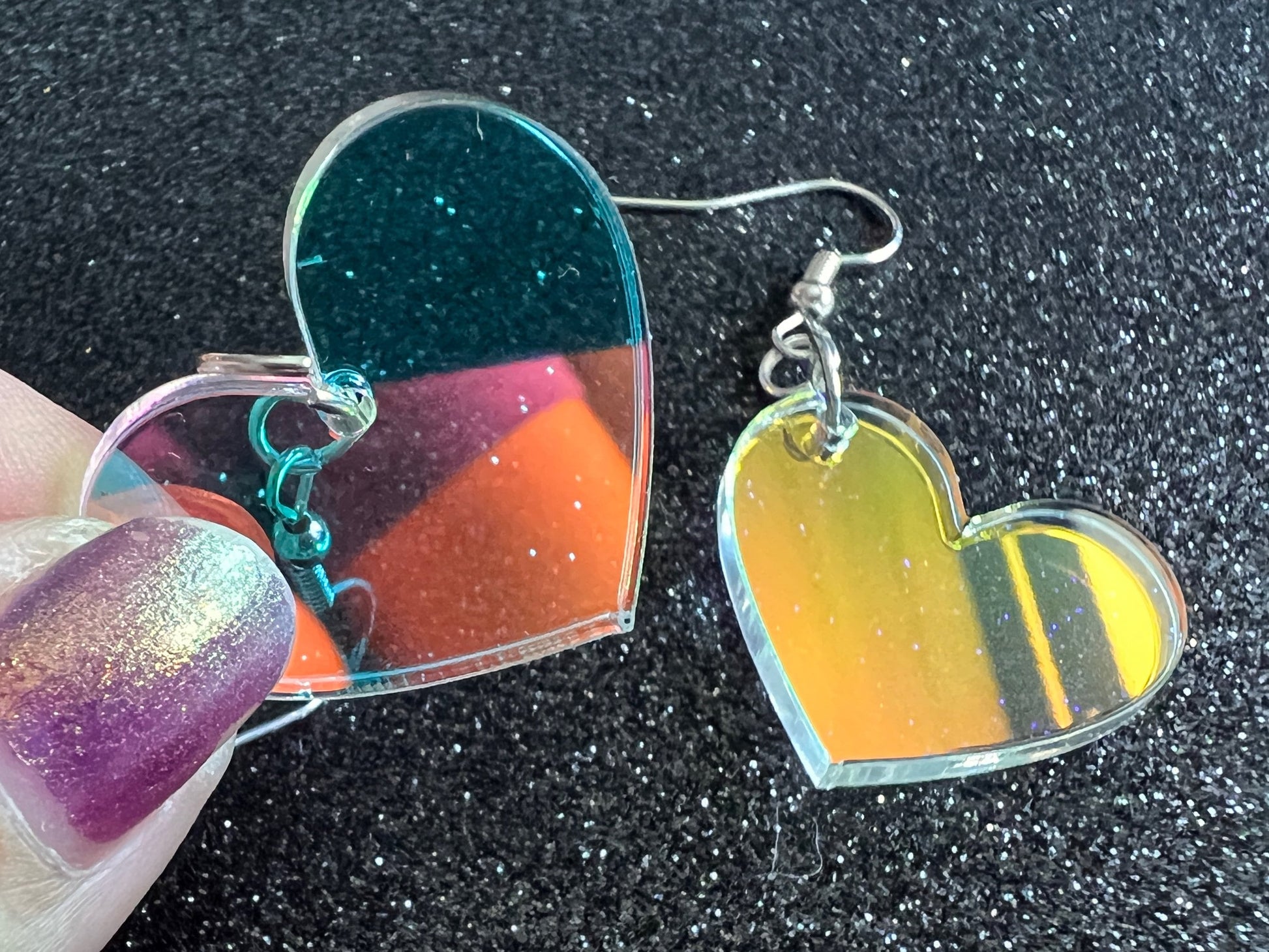 Iridescent Heart Earrings: Laser Cut Acrylic, Love, Best Friends, Valentines Gifts for Her/Him/Them