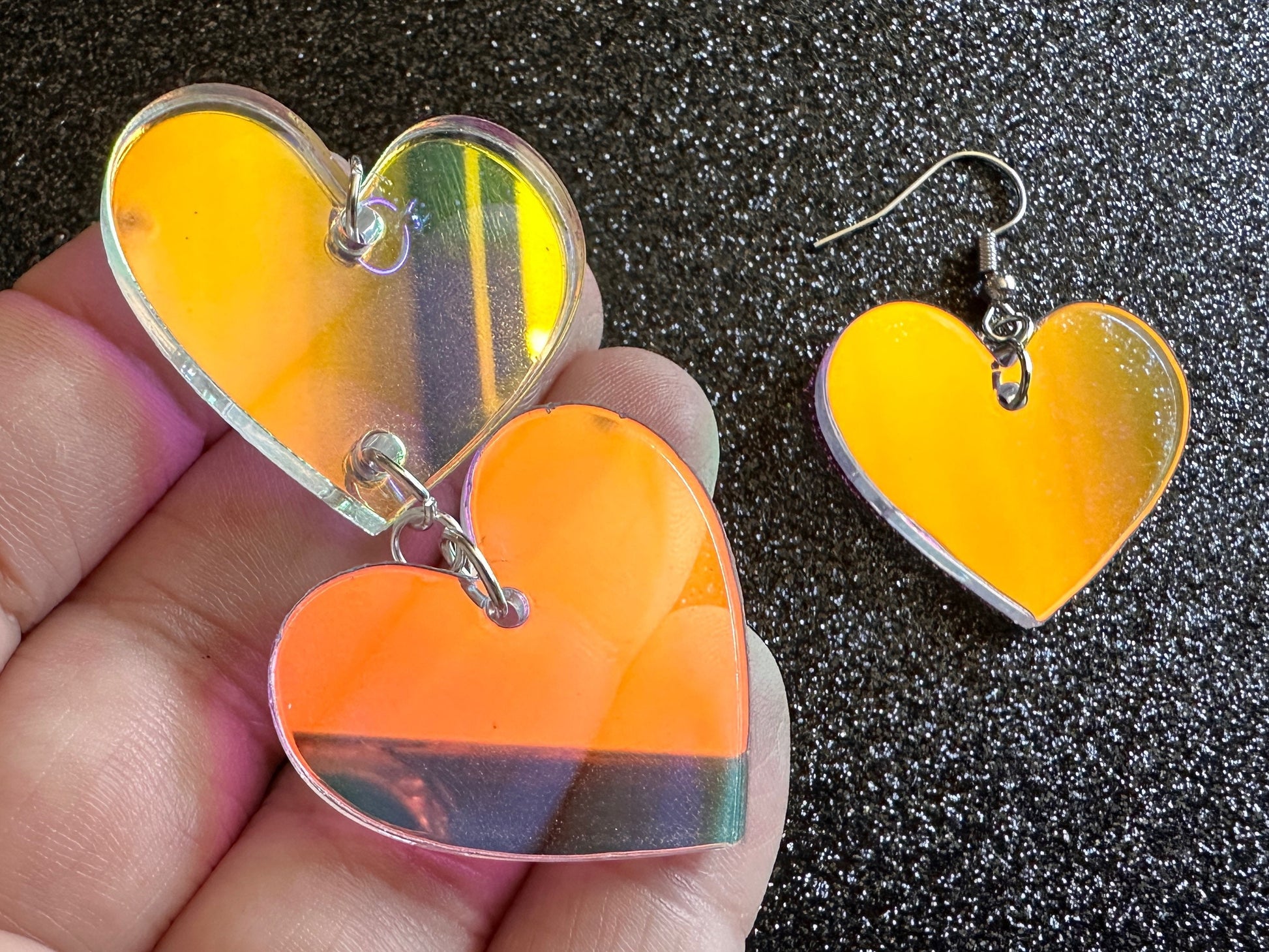 Iridescent Heart Earrings: Laser Cut Acrylic, Love, Best Friends, Valentines Gifts for Her/Him/Them