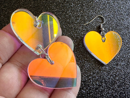 Iridescent Heart Earrings: Laser Cut Acrylic, Love, Best Friends, Valentines Gifts for Her/Him/Them