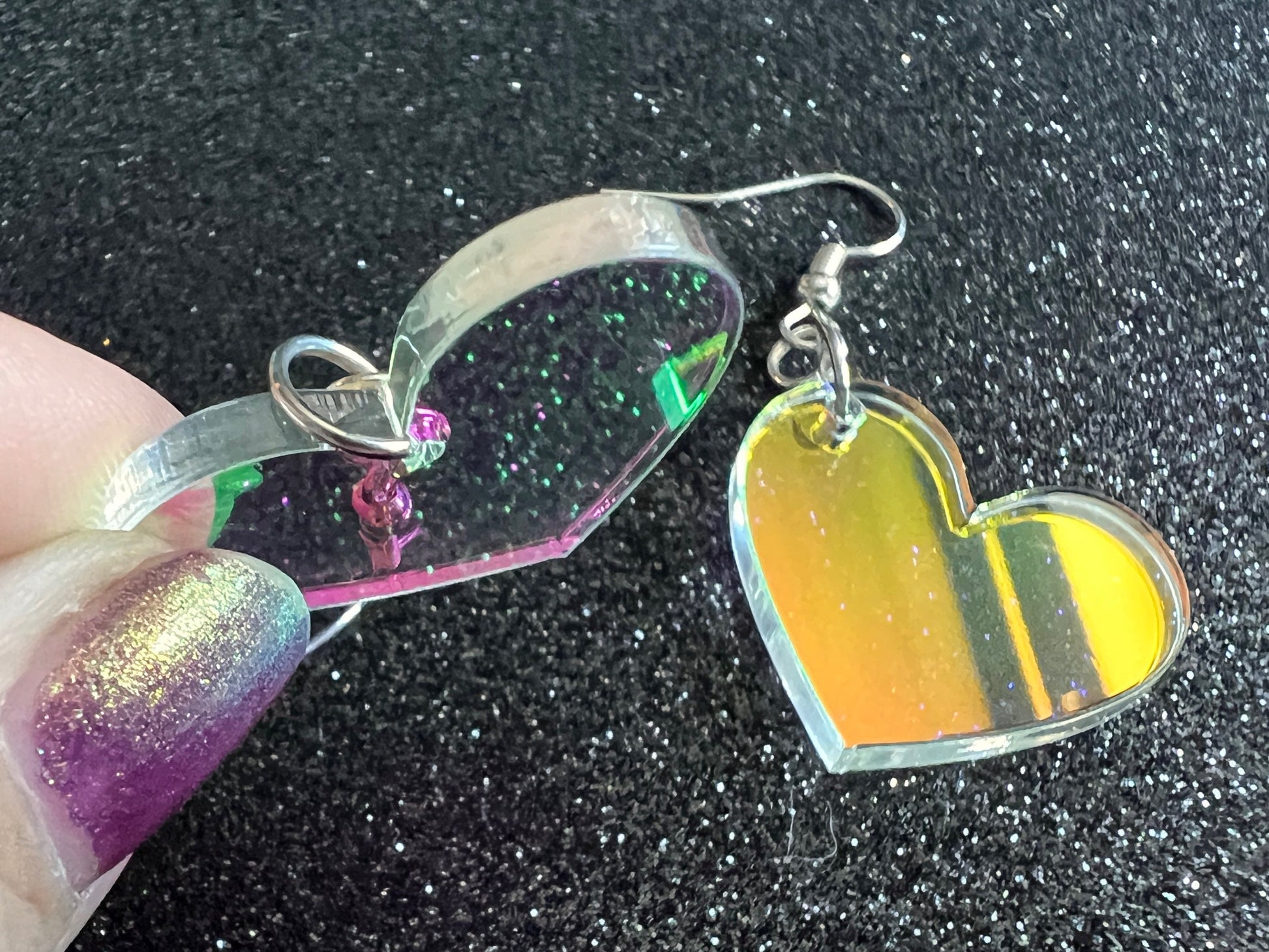Iridescent Heart Earrings: Laser Cut Acrylic, Love, Best Friends, Valentines Gifts for Her/Him/Them