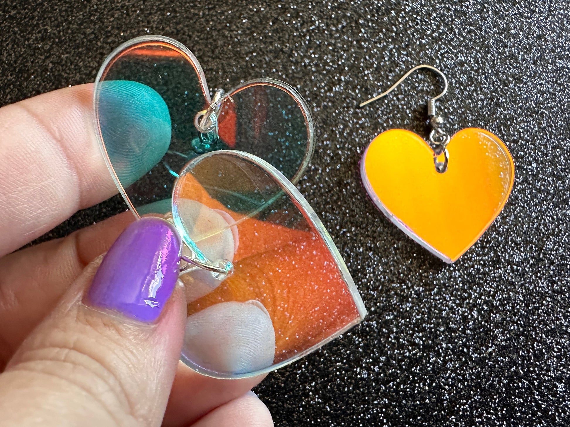 Iridescent Heart Earrings: Laser Cut Acrylic, Love, Best Friends, Valentines Gifts for Her/Him/Them
