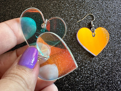 Iridescent Heart Earrings: Laser Cut Acrylic, Love, Best Friends, Valentines Gifts for Her/Him/Them