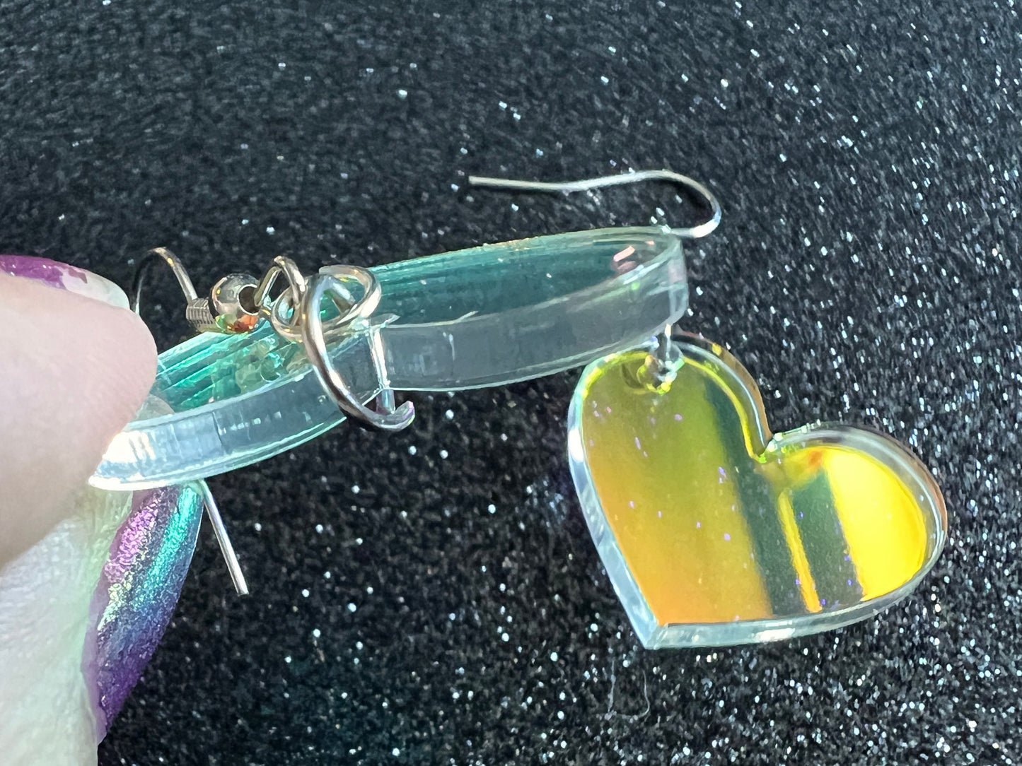 Iridescent Heart Earrings: Laser Cut Acrylic, Love, Best Friends, Valentines Gifts for Her/Him/Them